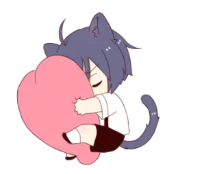 🐱 Аниме, Милый, Кошачьи ушки, Чиби, Каваий, Объятия whatsapp sticker