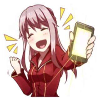 😀 Anime, Fröhlich, Mädchen, Handy, Aufgeregt, Cartoon whatsapp sticker