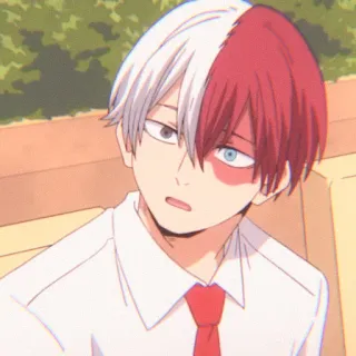 🌷 Shoto Todoroki My Hero Academia Anime, Shoto Todoroki, My Hero Academia, Karakter, Merah, Putih, Anak laki-laki, Karakter anime telegram sticker