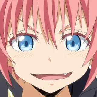 😏 Milim Nava That Time I Got Reincarnated as a Slime Anime, Manga, Milim Nava, Slime, Pelo rosa, Lindo, Sonrisa whatsapp sticker