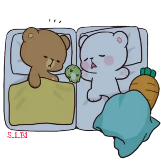 😘 orso, carino, dormire, letto, cartone animato telegram sticker