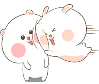 😌 dễ thương, hoạt hình, động vật, thỏ, gấu, ôm, tình bạn, kawaii telegram sticker