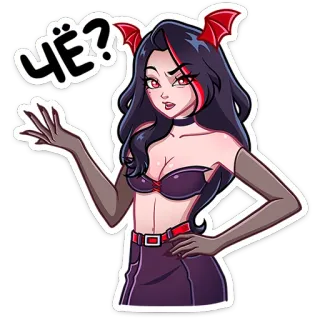 ⭐ ЧЁ? ragazza demone, anime, cartone animato, donna, diavolo, domanda telegram sticker