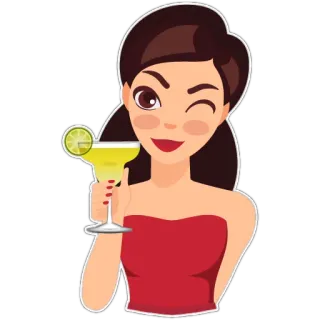 🍸 kobieta, koktajl, napój, mrugnięcie, kreskówka whatsapp sticker