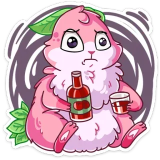 🍷 สัตว์, การ์ตูน, ดื่ม, แอลกอฮอล์, กระต่าย, น่ารัก telegram sticker
