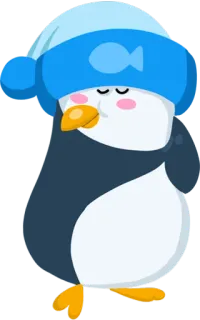 ☺️ pinguino, carino, animale, assonnato, inverno, cappello whatsapp sticker