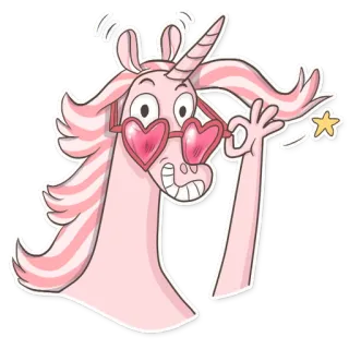 😍 unicorn, kartun, lucu, kacamata, bintang, merah muda, oke, ajaib whatsapp sticker