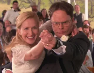 💃 Dwight Schrute The Office Dwight Schrute, The Office, mariage, Angela, comédie, série TV, personnage, danse mariage telegram sticker