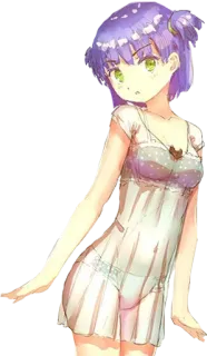 😊 สาวอนิเมะ, การ์ตูน, ผมสีม่วง, ตาสีเขียว, ชุดนอน, ภาพประกอบ telegram sticker