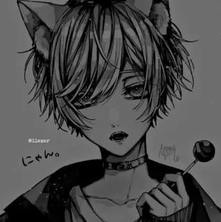 ▪️ にゃん。 anime, catboy, manga, neko, lollipop, kawaii, illustration telegram sticker