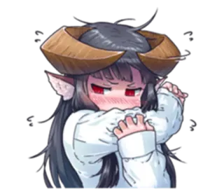 😕 Anime, Demone, Ragazza, Carina, Arrossire, Orecchie da elfo, Corna telegram sticker
