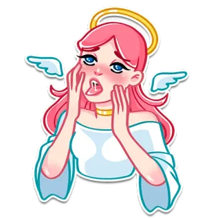 😏 Engel, pinke Haare, Heiligenschein, Flügel, Mädchen, süß, Aufkleber telegram sticker