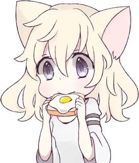 💗 cat girl, anime, manga, toast, egg, cute, kawaii telegram sticker