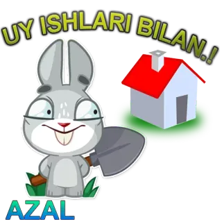 🏠 UY ISHLARI BILAN.! Hase, Haus, Cartoon, Schaufel, Gras telegram sticker
