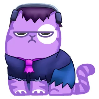 😐 cat, zombie, purple, cartoon, monster, animal, pet telegram sticker