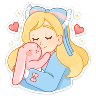 🥰 menina, fofo, rosa, coelho, corações, desenho animado telegram sticker