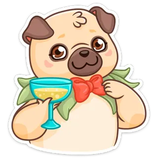 🍸 퍼그, 개, 축하, 술, 만화, 귀여운, 파티 telegram sticker