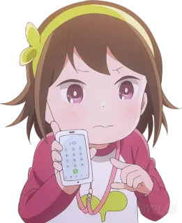 📲 110 Anime, Fille, Téléphone, Jaune, Dessin animé, Mignon, Illustration telegram sticker
