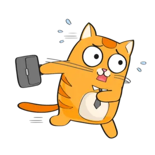 😃 Katze, Business, Laufen, Eile, Cartoon, Büro, Krawatte telegram sticker