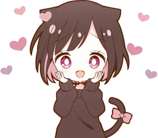 😍 Anime, Katze, Mädchen, Süß, Herzen, Chibi, Kawaii telegram sticker