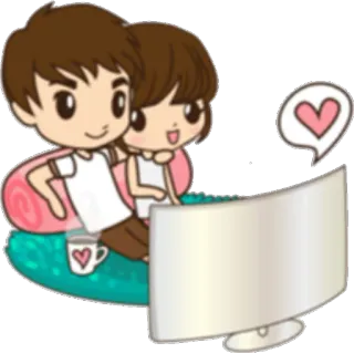 💑 couple, love, watching tv, cartoon, heart whatsapp sticker