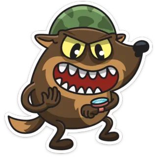 😠 wolf, military, cartoon, helmet, animal telegram sticker
