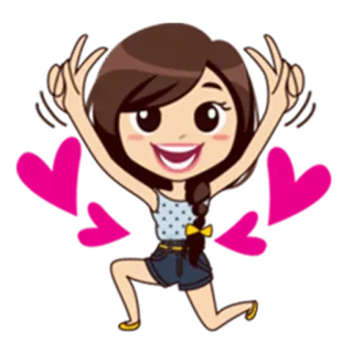 ✌ Cartoon, Mädchen, Herz, Pose, Süß telegram sticker
