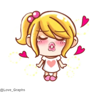 😘 hoạt hình, tóc vàng, cô gái, màu hồng, tình yêu, trái tim, nụ hôn, dễ thương, kawaii telegram sticker