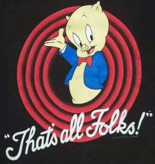 😉 Porky Pig Looney Tunes That's all Folks! мультфильм, свинья, анимация, Looney Tunes, Порки Пиг, персонаж, винтаж whatsapp sticker