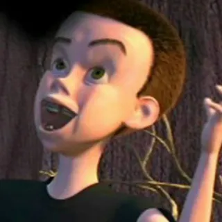 😆 Sid Phillips Toy Story Sid, Toy Story, Pixar, personnage animé, Disney, garçon, méchant telegram sticker