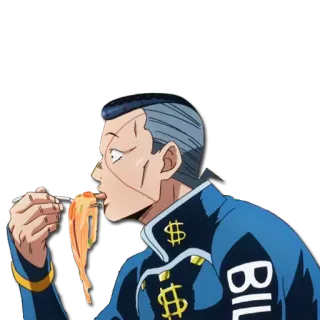 🍜 BILL อนิเมะ, กิน, สปาเก็ตตี้, ตัวละคร, เครื่องหมายดอลลาร์ telegram sticker