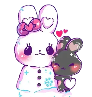 ☃️ милый, кролик, зайчик, снег, зима, каваий, мультфильм, сердце telegram sticker