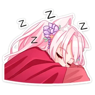 😴 Z Anime, Dormindo, Kawaii, Fofo, Cabelo Rosa, Orelhas, Sonolento telegram sticker