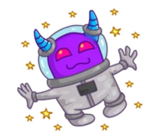 🌌 Monster, Lila, Teufel, Raumfahrer, Cartoon, Sterne, Weltraum, Alien whatsapp sticker