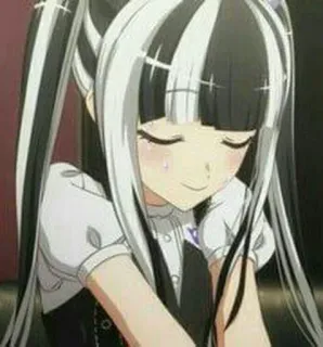🎹 Anime, Dziewczyna, Włosy czarno-białe, Uśmiechnięta, Słodka telegram sticker