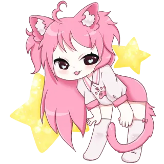 😃 Anime, Kawaii, Lucu, Kucing, Merah Muda, Stiker, Kartun telegram sticker