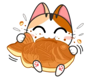😋 chat, taiyaki, mignon, animal, nourriture, kawaii whatsapp sticker
