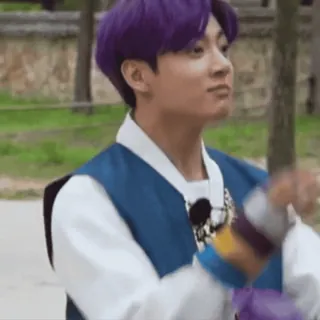 👏 man, korean, purple hair, traditional clothing telegram sticker