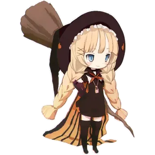 ℹ penyihir, anime, imut, halloween, sapu, chibi telegram sticker