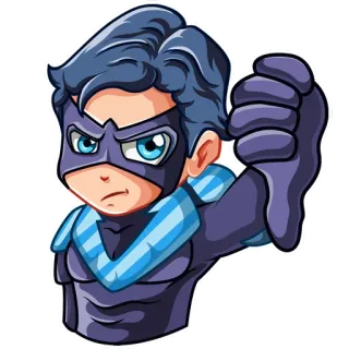 👎 cartone animato, supereroe, non mi piace, pollice verso whatsapp sticker