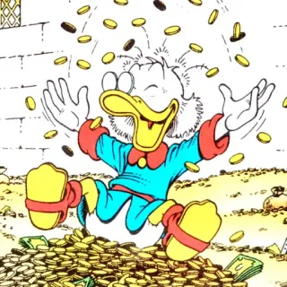 💰 Scrooge McDuck cartone animato, anatra, ricchezza, soldi, monete, Paperon de' Paperoni, Disney, personaggio dei cartoni animati whatsapp sticker