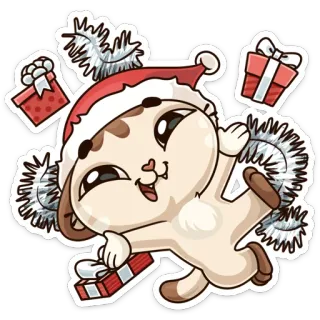 🎁 gato, natal, feriado, presente, presente, gorro de papai noel, fofo, adesivo telegram sticker