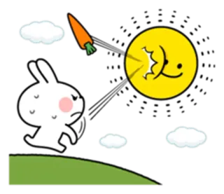 😠 кролик, морковь, облака, трава, иллюстрация, мультфильм whatsapp sticker