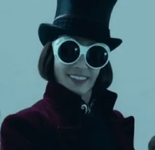 🍫 Willy Wonka Charlie and the Chocolate Factory willy wonka, fabbrica di cioccolato, tim burton, personaggio film, fantasy, cappello, occhiali telegram sticker