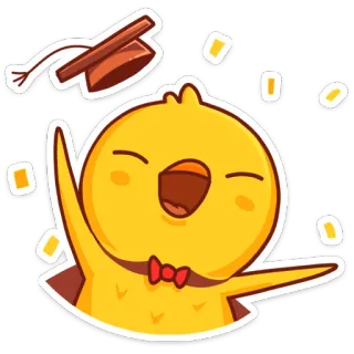 🎓 formatura, celebração, sucesso, pintinho, desenho animado, feliz, conquista whatsapp sticker