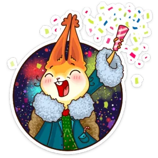 🎄 écureuil, célébration, confettis, fête, dessin animé, festif, mignon whatsapp sticker