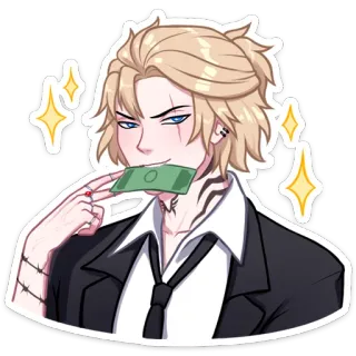 💰 Anime, Personaggio, Soldi, Biondo, Tatuaggio, Adesivo, Maschio telegram sticker