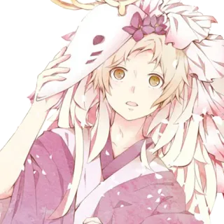 😦 Anime, Masque, Kimono, Fleur, Personnage, Illustration telegram sticker