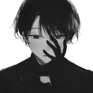 🪁 อนิเมะ, เด็กผู้ชาย, ถุงมือ, ขาวดำ telegram sticker