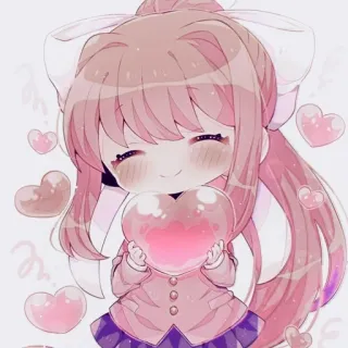 📄 Monika Doki Doki Literature Club! Anime, Mignon, Kawaii, Coeur, Fille, Rose telegram sticker